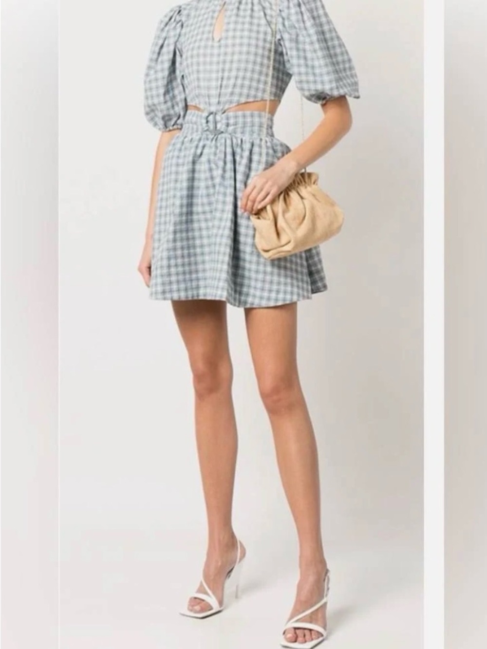 Jonathan Simkhai Light Blue Seersuvker Gingham Mini Dress